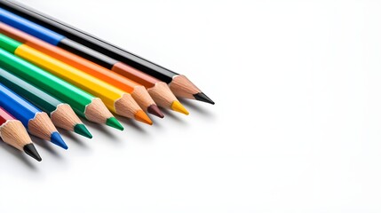 Fototapeta premium A Vibrant Array of Colored Pencils Arranged on a White Background Showcasing Artistic Inspiration and Creativity in a Minimalist Design Aesthetic