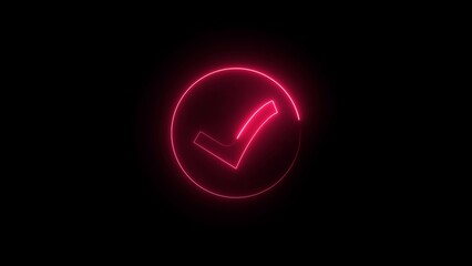 Search by image or Neon check mark symbol. Success mark icon . Glowing sign logo vector