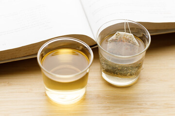 glass of hot tea and tea bag