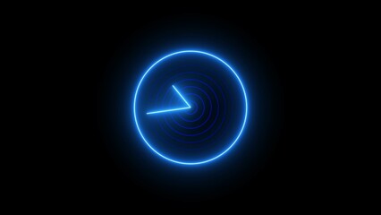 Neon glowing stopwatch animated icon design moving. Clock icon neon light 24 hour day fast speed.