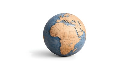 Fototapeta premium Detailed Close-Up of a Globe Featuring Africa and Surrounding Oceans on a White Background, Ideal for Educational and Decorative Purposes