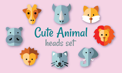 Obraz premium cute Wild animals heads silhouettes set vector isolated illustration. 