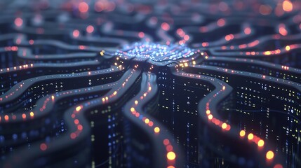 A digital rendering of a futuristic circuit board.