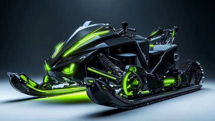 Futuristic High-Performance Snowmobile with Neon Lights