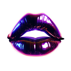 Neon Glossy Lips, Isolated on a Transparent Background, Ideal for Beauty, Fashion, or Makeup-Themed Designs