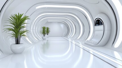 Fototapeta premium Futuristic White Corridor Interior Design | Futuristic Design