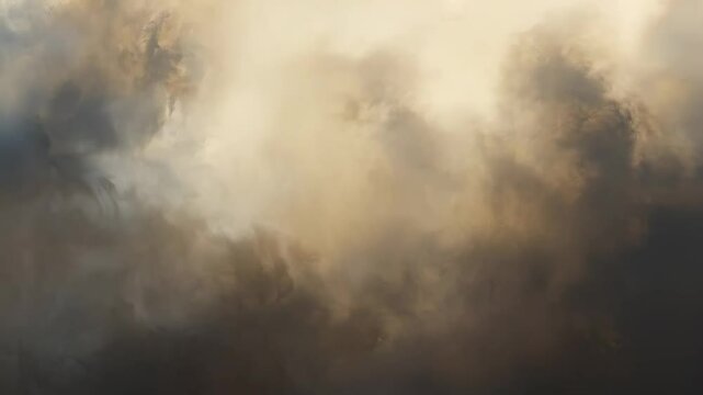 Abstract background with smoke clouds and particles. Natural disaster, catastrophe, bomb explosion. Effect for war game. Backdrop for design. Mocha mousse - color 2025