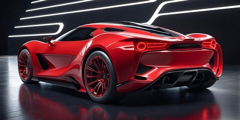 Obraz premium The image shows a sleek, futuristic-looking sports car against a vibrant, colorful background.