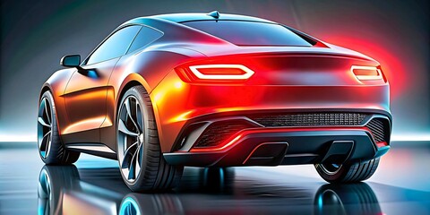 Obraz premium The image shows a sleek, futuristic-looking sports car against a vibrant, colorful background.