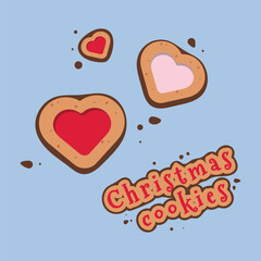 Vector illustration of Christmas gingerbread. Christmas cookies in the shape of hearts.