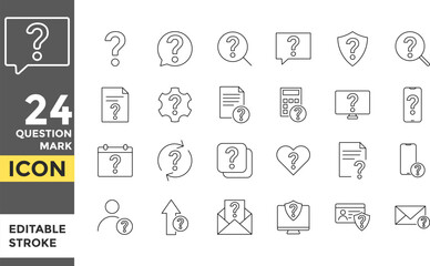 question mark Editable line stroke icon set. customer support sign.  Pixel perfect. Question mark sign and symbol. Why symbol
