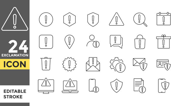 Exclamation mark Editable line stroke icon set. Caution symbols set with exclamation mark. Danger warning.  Pixel perfect. exclamation point. caution mark sign
