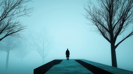 A shadowy figure in a dark, foggy cemetery, with an ominous grim reaper silhouette in the background