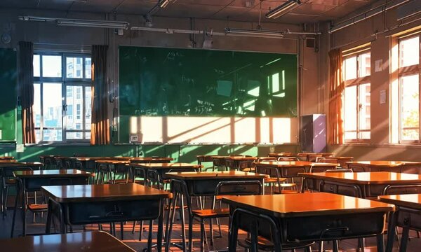 empty classroom interior. cartoon anime