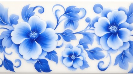 Fototapeta premium A traditional Gzhel-style painting, showcasing intricate blue and white floral 