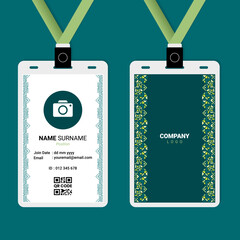 ID Card Design with Oriental Green Pastel Ornament on The Side