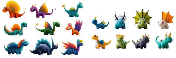 Obraz premium Cute Cartoon Dinosaurs Colorful Baby Dino Characters Adorable Prehistoric Creatures Illustration