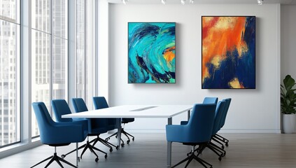 Abstract Art Paintings in Modern Office Meeting Room