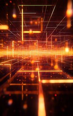 Digital cyberspace with glowing cross lines, 3d rendering, Generative Ai