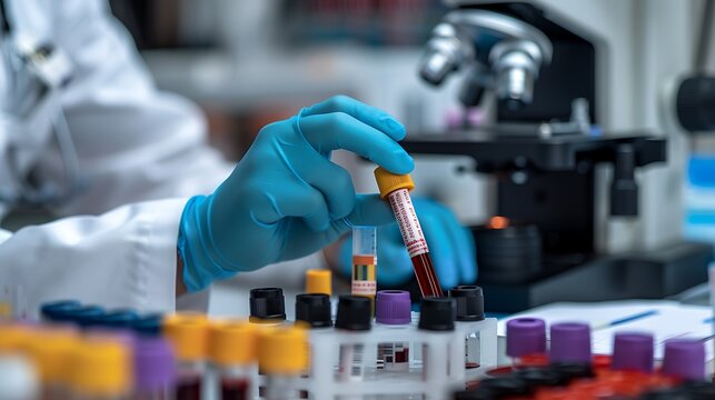 Scientist working with blood sample in laboratory