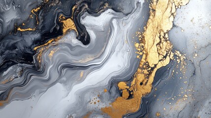 Obraz premium Abstract Grey Black Gold Swirling Marble Texture