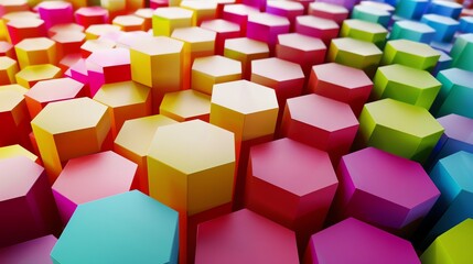 An abstract background of colorful hexagons in a honeycomb pattern.