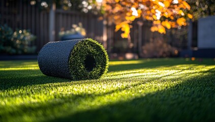 Artificial Turf Roll in Autumn Garden Sunlight