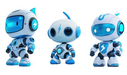 A cute blue 3D cartoon android robot character with a white sign, a fun and futuristic mascot illustration, isolated on a white background