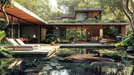 Obraz premium Modern Luxury Villa with Natural Surroundings and Serenity