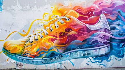 sneakers shoes with colorful smoke 