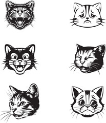 cat head silhouette vector icon set isolated on white background 