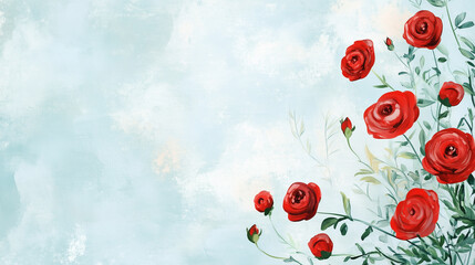 赤い花、ラナンキュラスの手描きイラスト