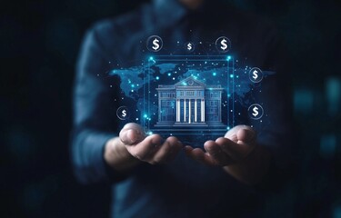 Digital Bank Global Finance Concept Futuristic Hologram
