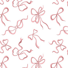 Feminine seamless pattern with delicate pink ribbons and bows