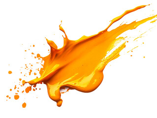 An orange paint splash, isolated on a transparent background, emphasizing the splash's details, perfect for artistic, creative, or design-themed visuals.