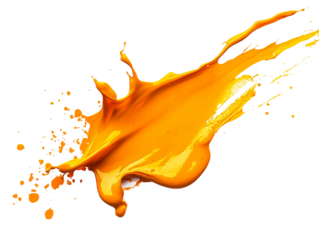 An orange paint splash, isolated on a transparent background, emphasizing the splash's details, perfect for artistic, creative, or design-themed visuals.