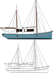 Fototapeta premium Fishing Boat Vector and Line Art
