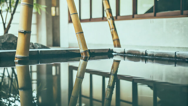Stalks of bamboo on water