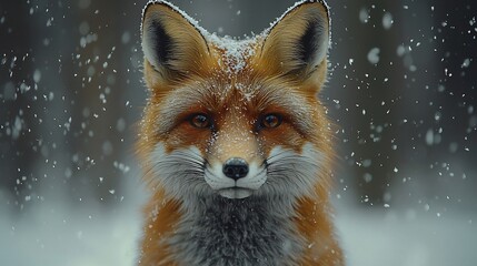 Fototapeta premium Close up of a Majestic Red Fox in Snowy Landscape Symbolizing Winter Wildlife Adaptability