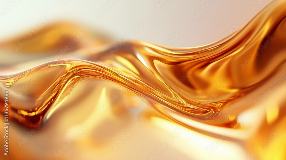 Poster fluid overflow creating smooth and shimmering golden waves in bright light. generative ai
