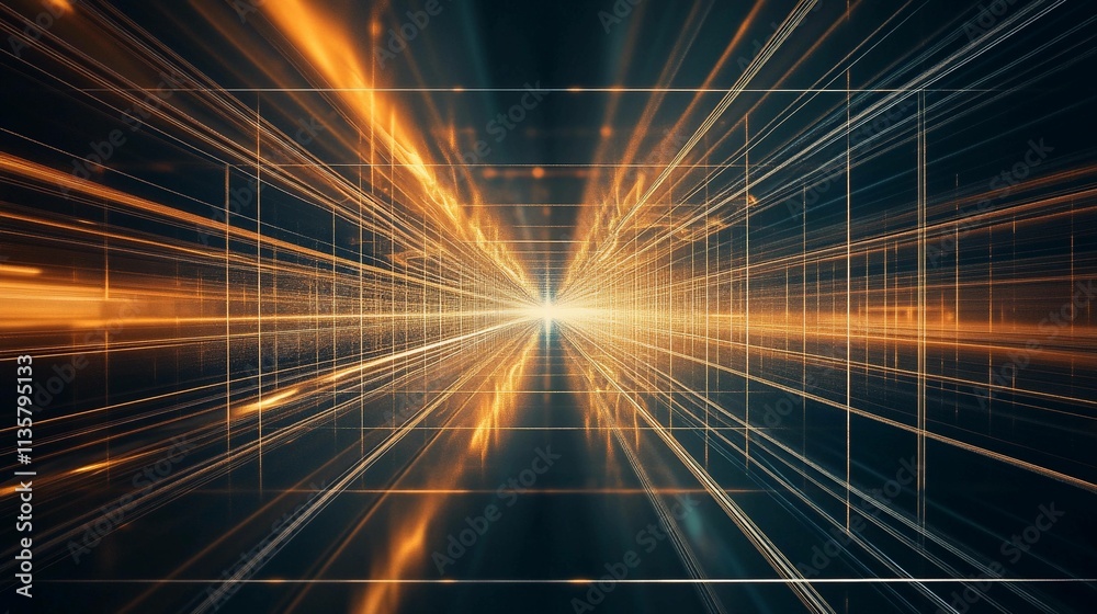 Poster futuristic light grid creating a dynamic sense of depth and motion. generative ai