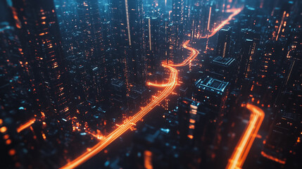 Obraz premium Smart digital Innovation city with connection network reciprocity over the cityscape. of future smart wireless digital city and social media networking systems that connects people with in city
