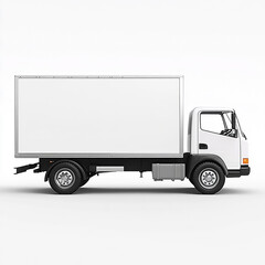 A white box truck, side view, against a plain background.