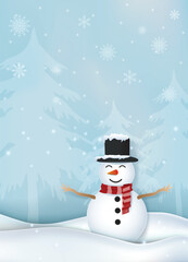 Snowmani n winter, Christmas season Paper cut illustration.