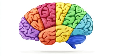 Fototapeta premium A brain illustration with colorful sections, highlighting the different areas that contribute to brain capacity.