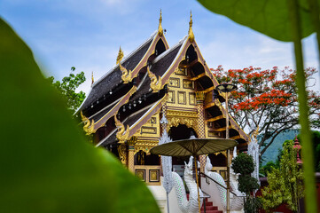 Obraz premium Chapel Lanna Architecture at Wat Aranyawat, Chiang mai, Northern Thailand.