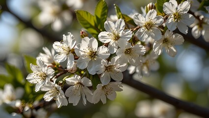 Obraz premium Beautiful White Cherry Blossoms in Spring – Closeup of Flowering Tree Branches in Nature