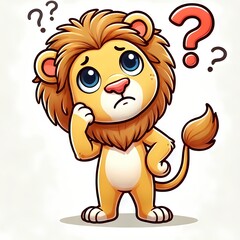 Naklejka premium cute lion confused cartoon vector icon illustration