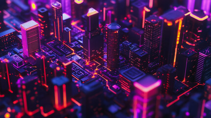 Fototapeta premium Smart digital Innovation city with connection network reciprocity over the cityscape. of future smart wireless digital city and social media networking systems that connects people with in city