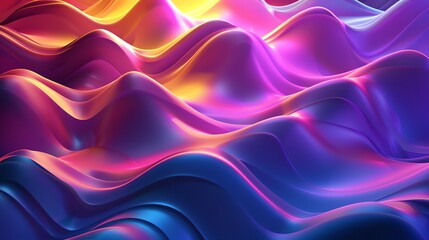 An abstract, 3D rendering of a wavy surface in pink, blue, and yellow.
